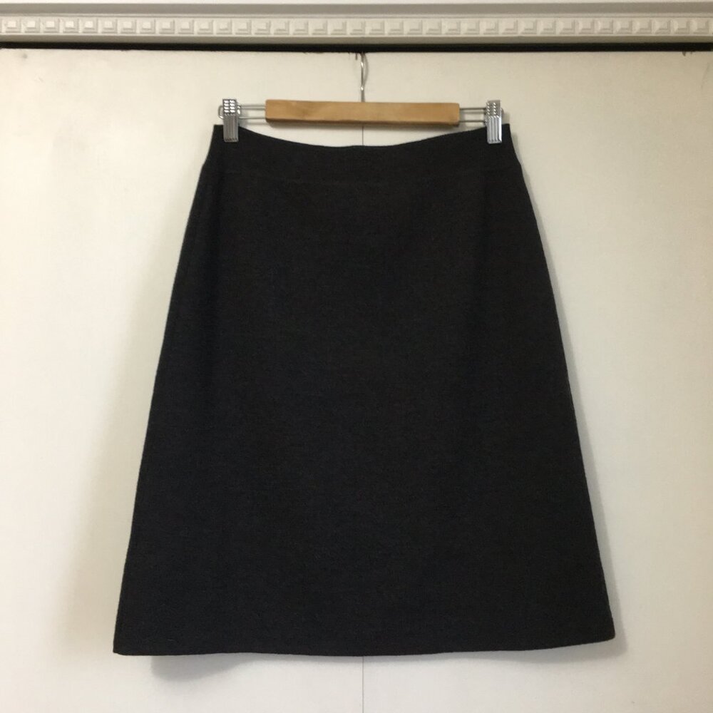 Eileen Fisher Petite Dark Charcoal 100% Italian Wool Midi Skirt - PM
